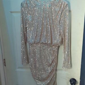 SHEIN Gold Sequin Long Sleeve Dress